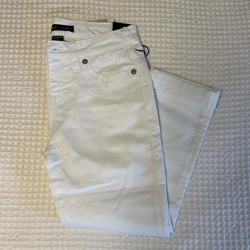True Religion Women's White Straight Leg Capri Jeans